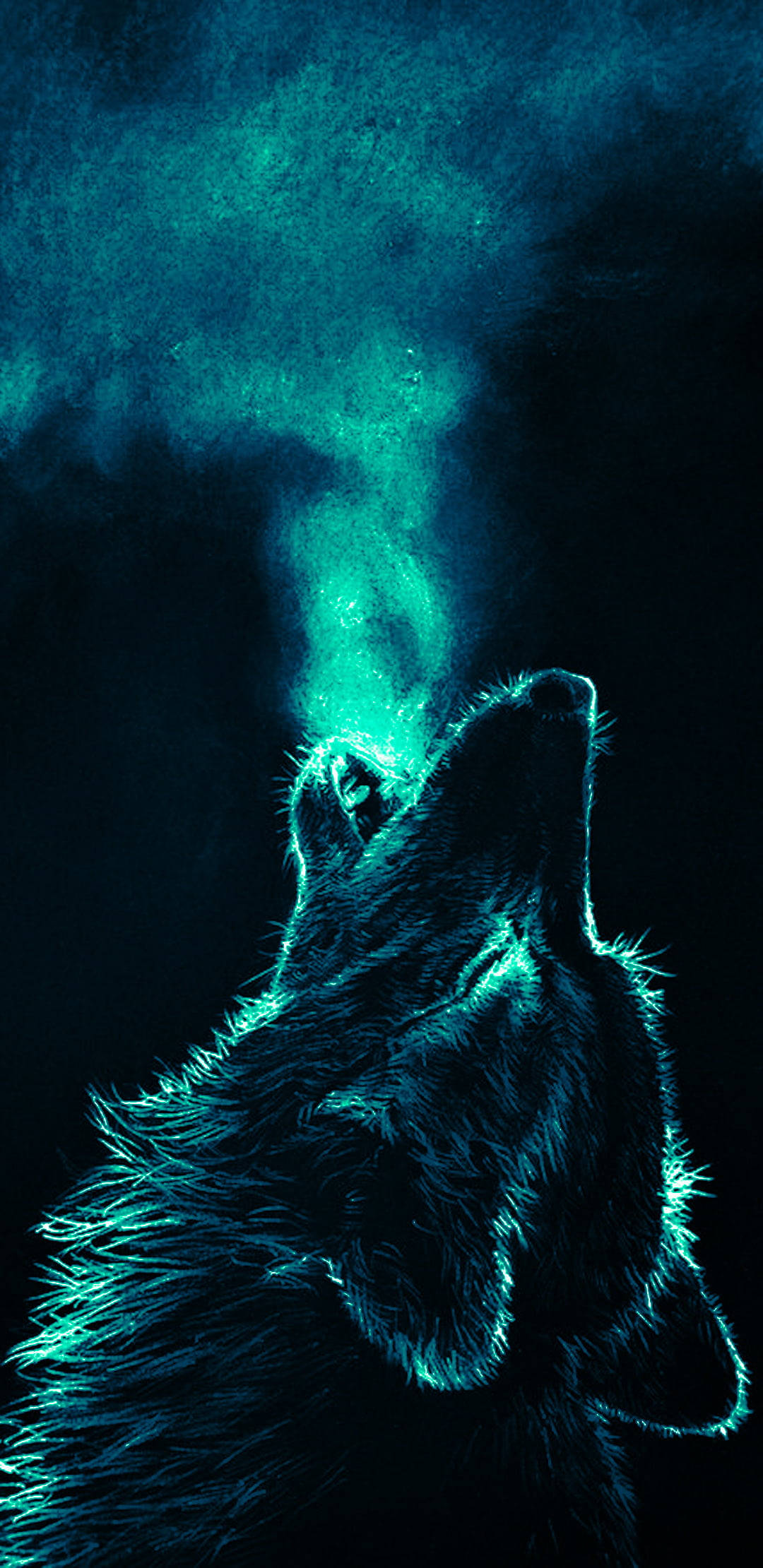 Wolf Anime Huil Neonblou Muurpapier