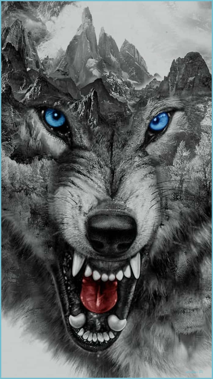 Wolf iPhone Wilde Blou Oë Grom Muurpapier