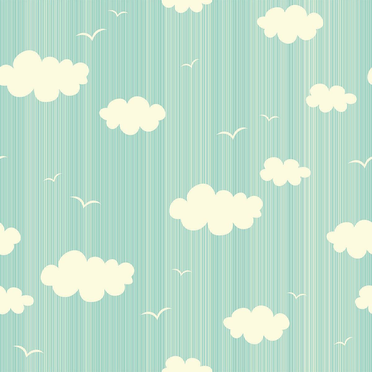 Wolke en Voëls op Pastelgroen Muurpapier