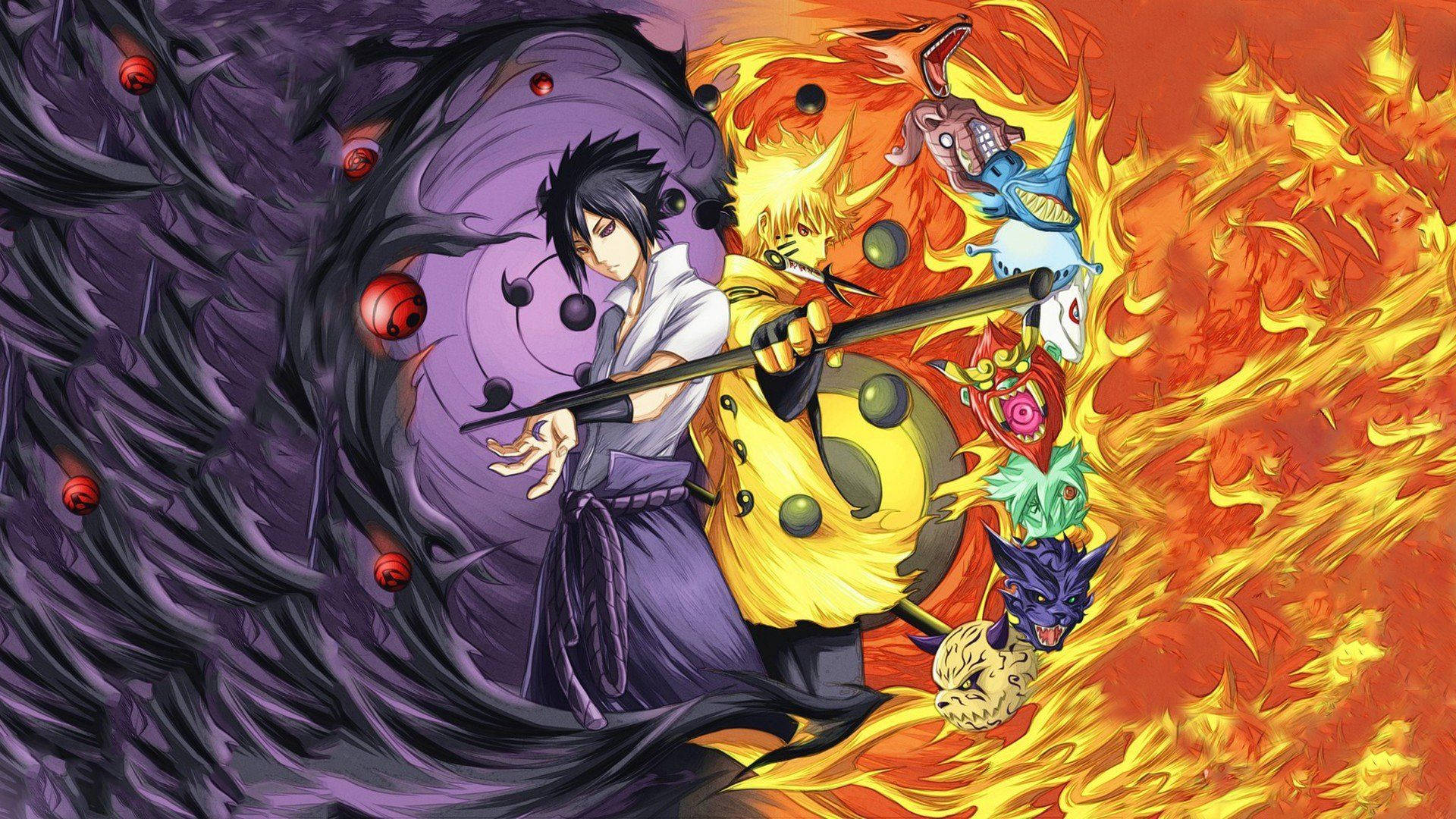 Wonderlike Naruto langs Sasuke Muurpapier