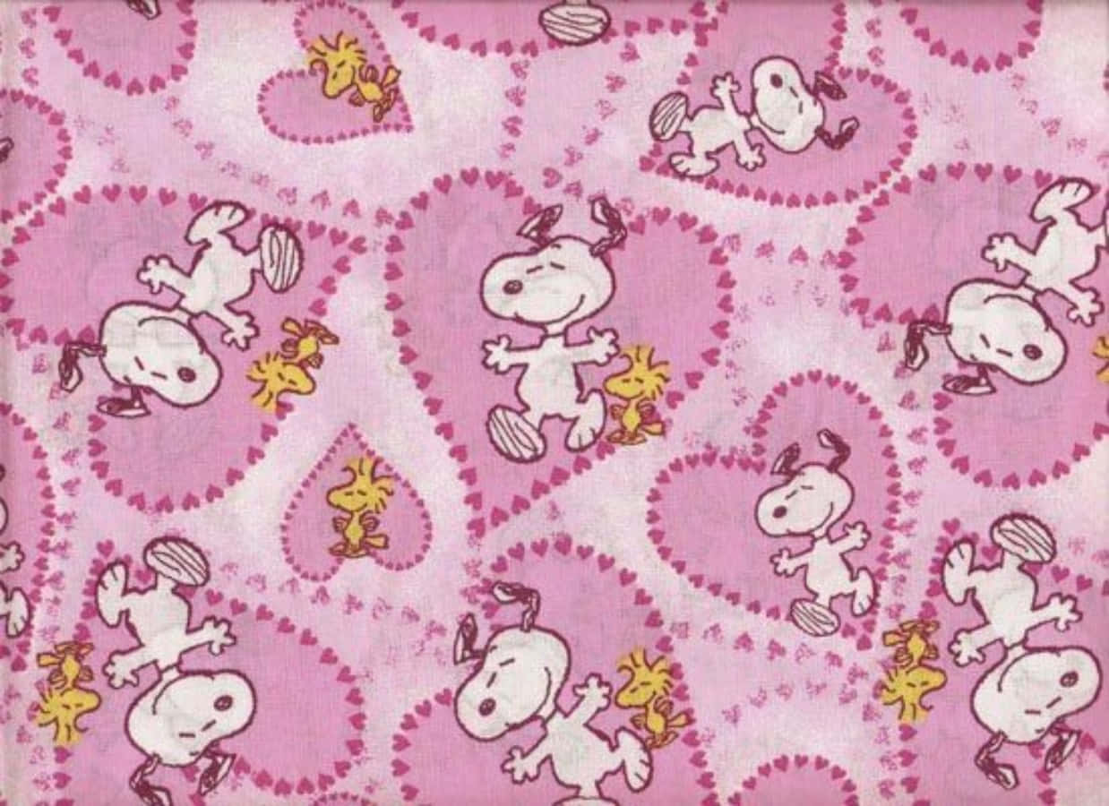 Woodstock en Snoopy Valentyn Pienk Harte Muurpapier