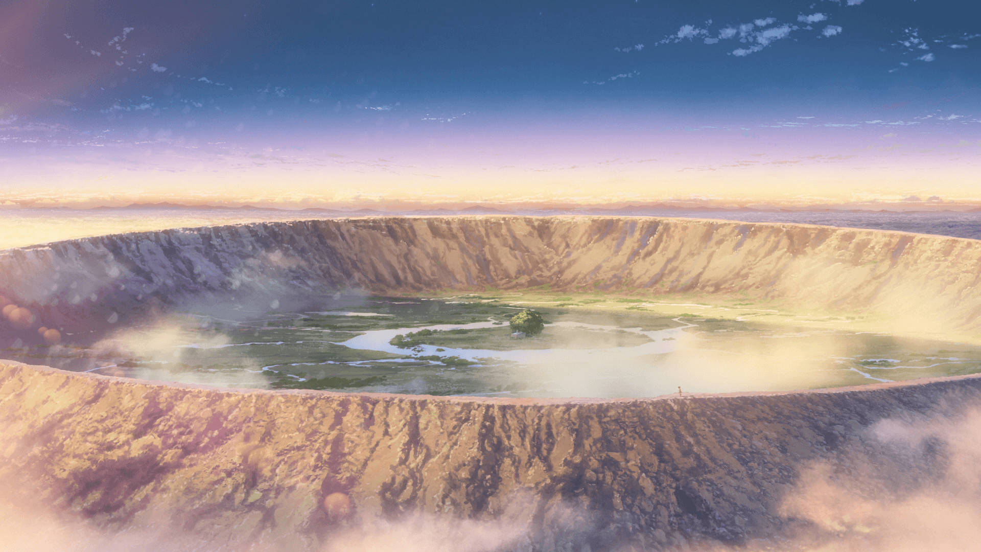 Wye Oop Krater Anime Landskap Muurpapier