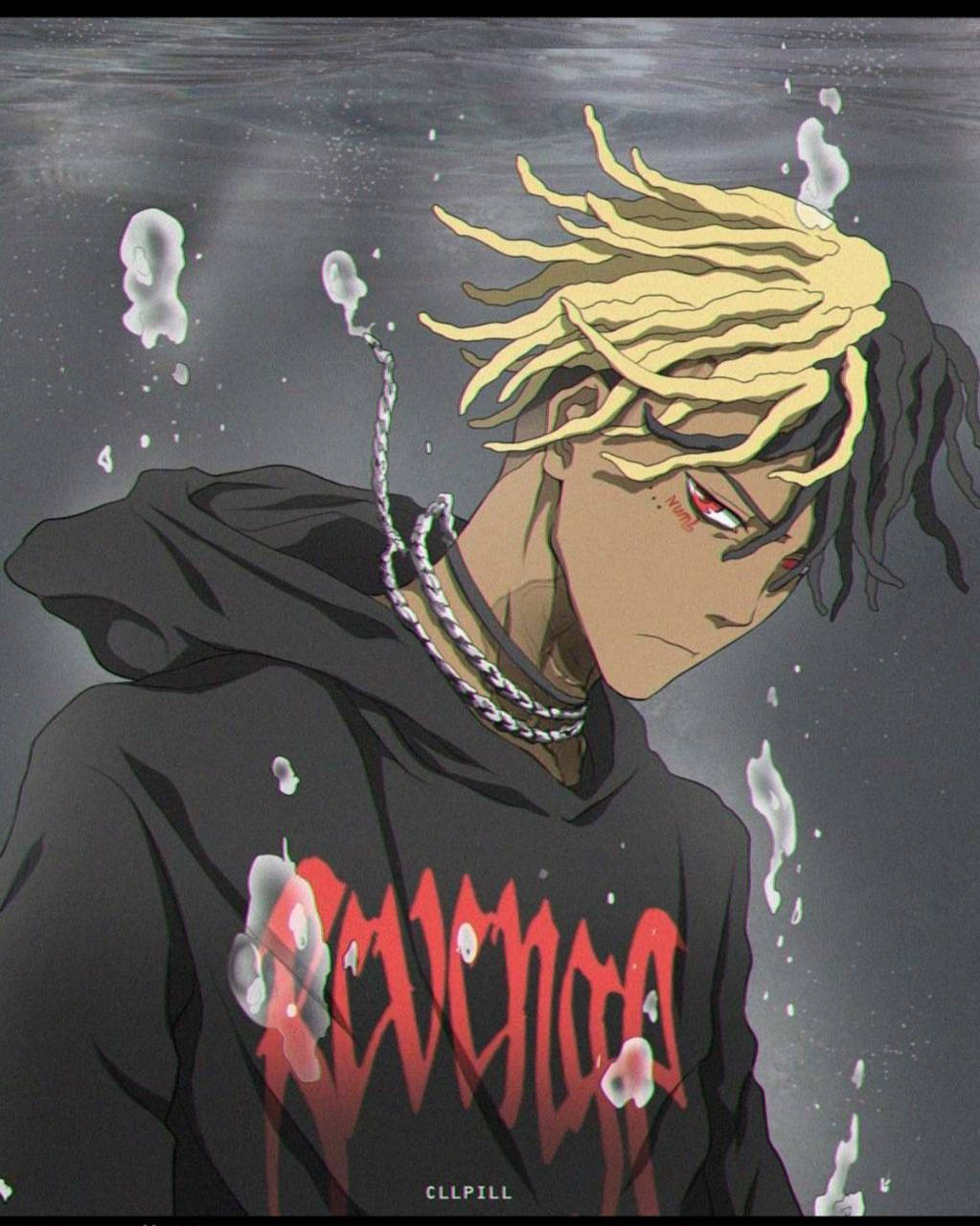 Xxxtentacion Anime in Swart Baadjie Muurpapier