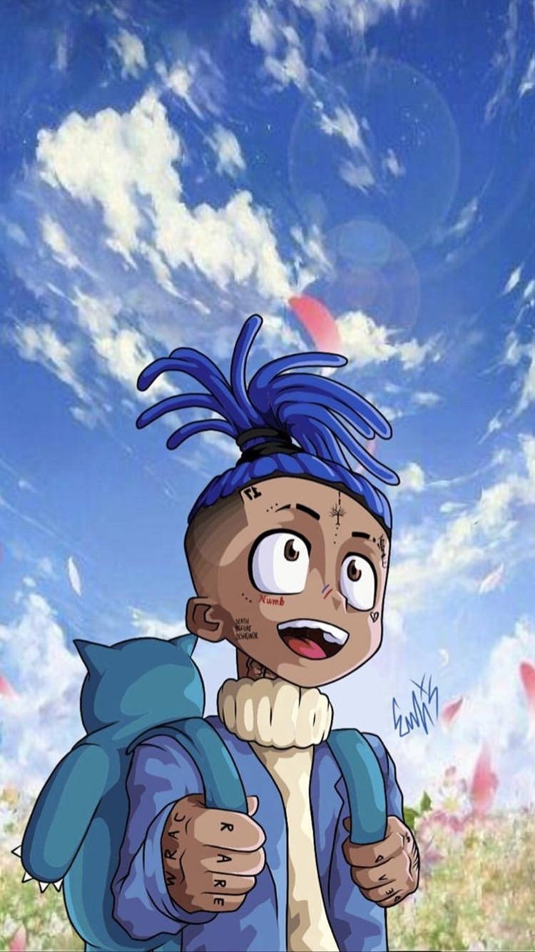 Xxxtentacion Anime In Blou Jas Muurpapier