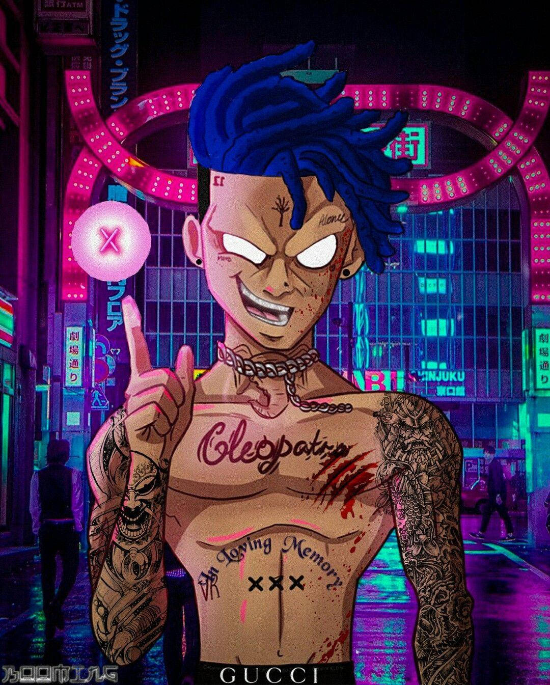 Xxxtentacion Anime Blouhaar Rapper Muurpapier