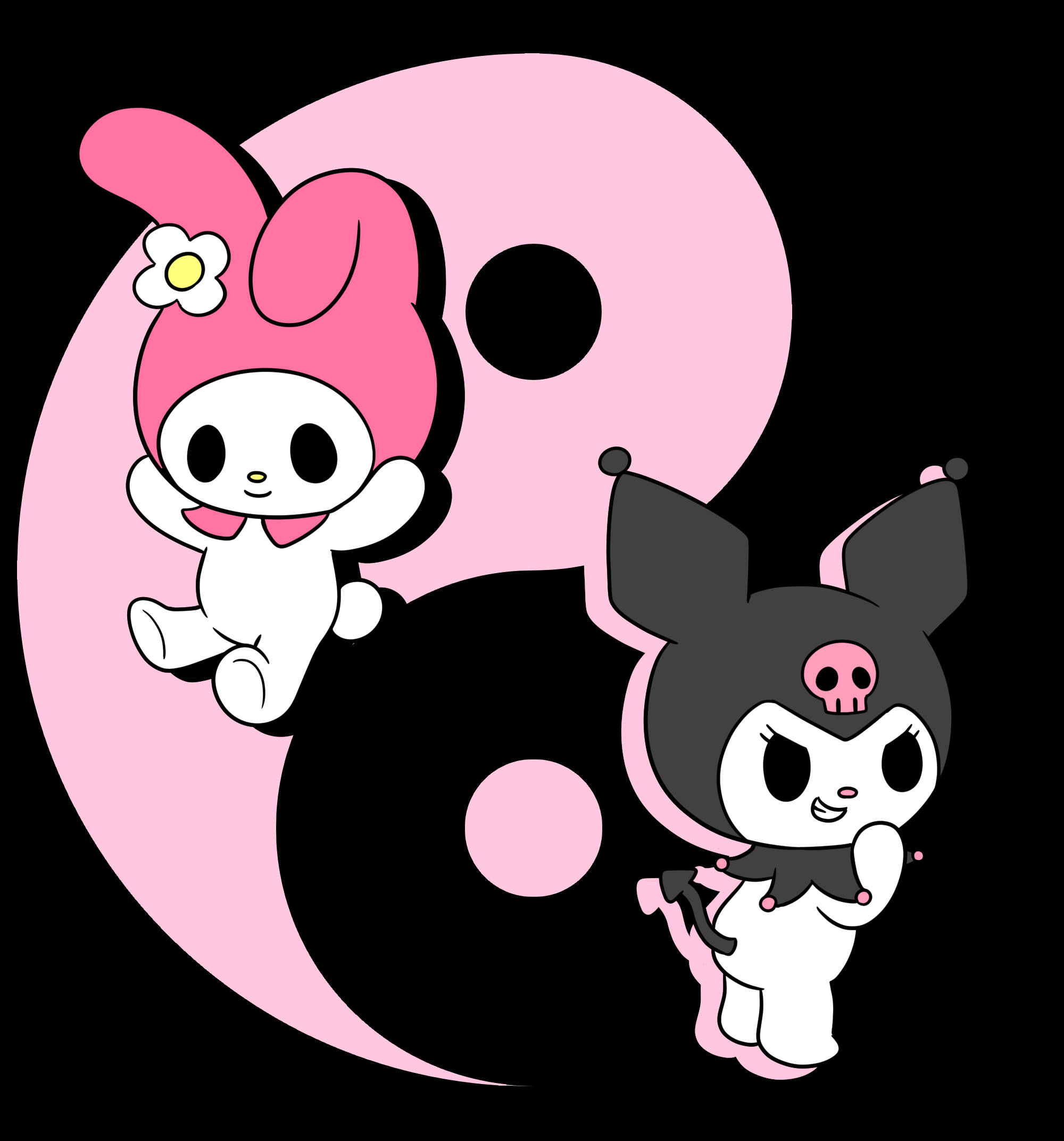 Yin Yang Kuromi en Melody Muurpapier