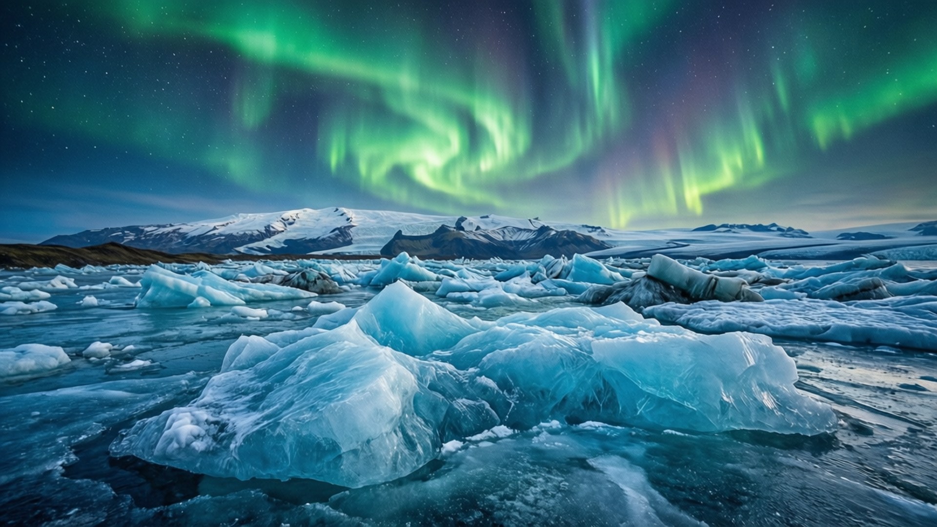 Ysige Toendra Groen Aurora Muurpapier
