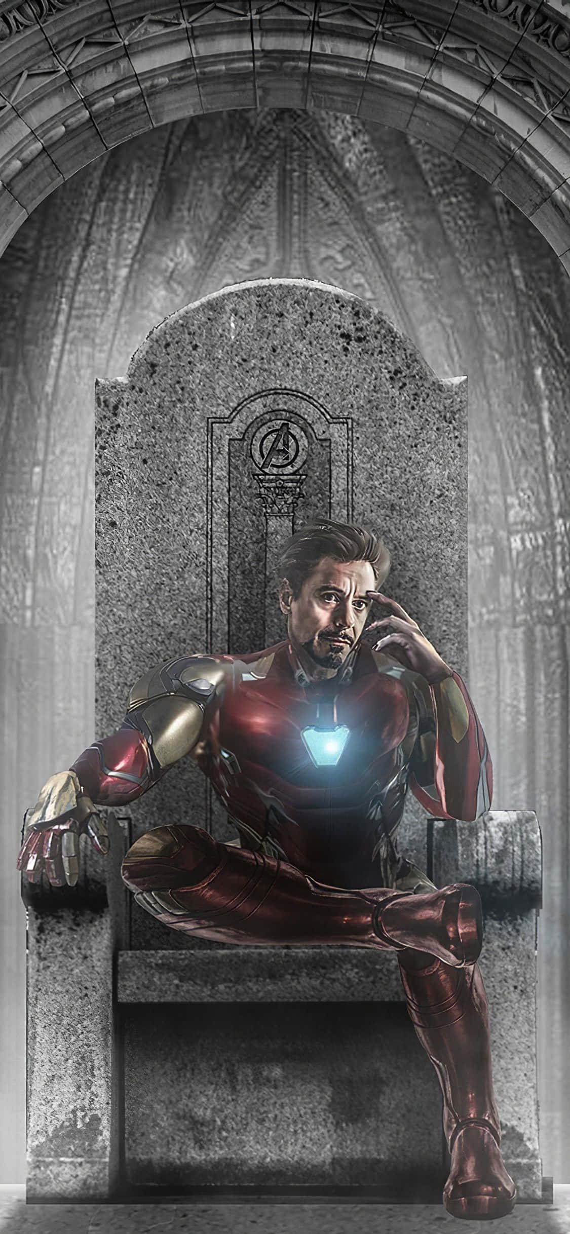 iron man wat op 'n troon sit Muurpapier