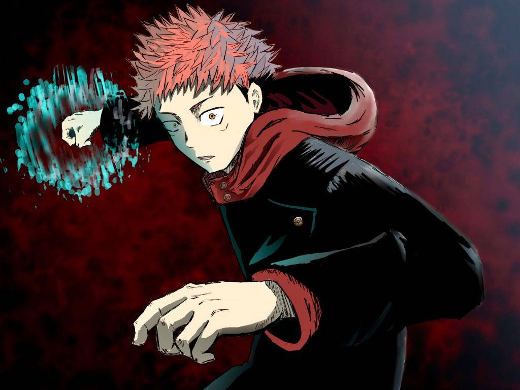 Yuji Itadori se Black Flash in Jujutsu Kaisen anime agtergrond — Jujutsu Kaisen Muurpapier