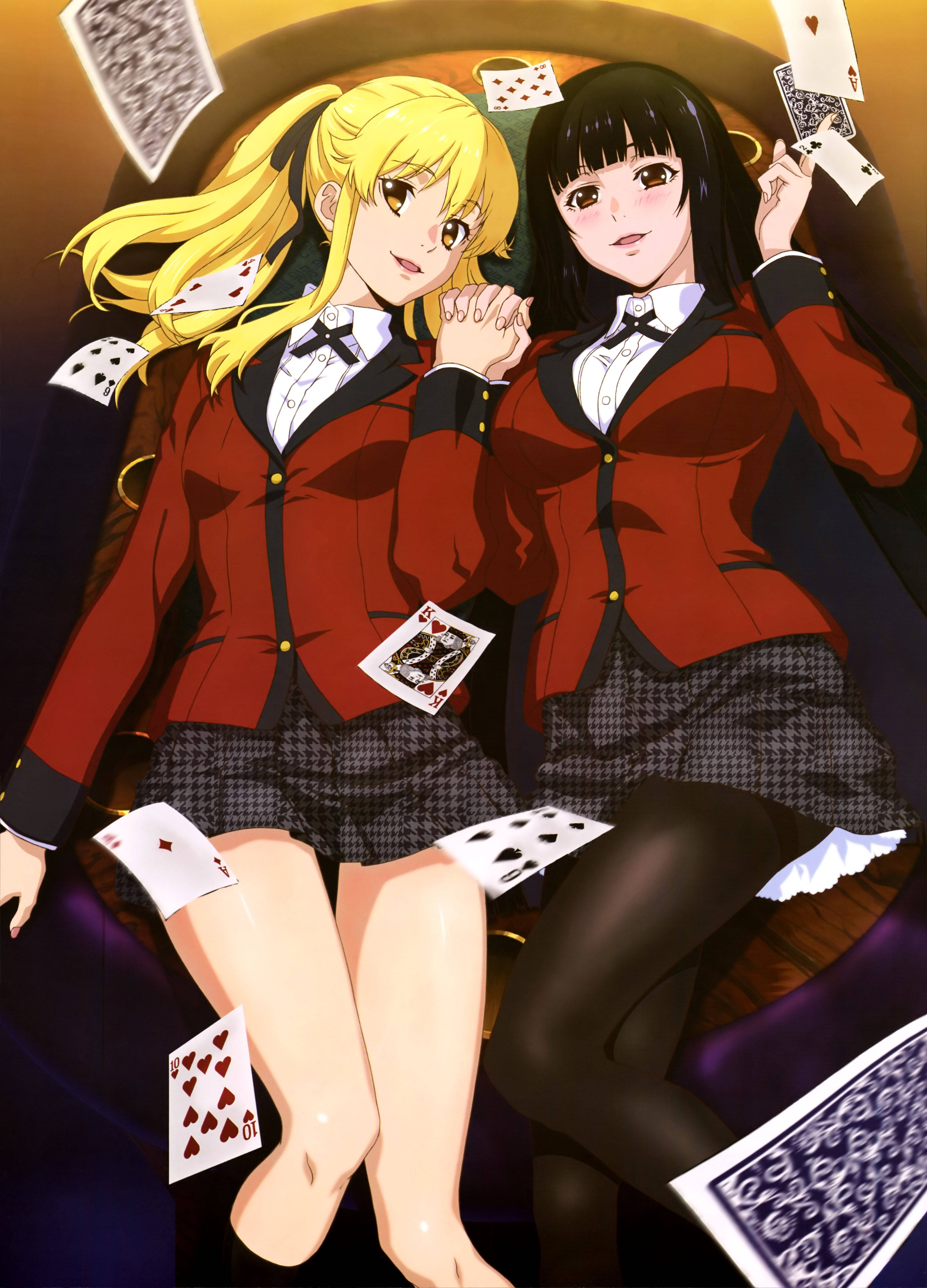 Yumeko Jabami en Mary Saotome, die twee sleutelspelers in Kakegurui Muurpapier