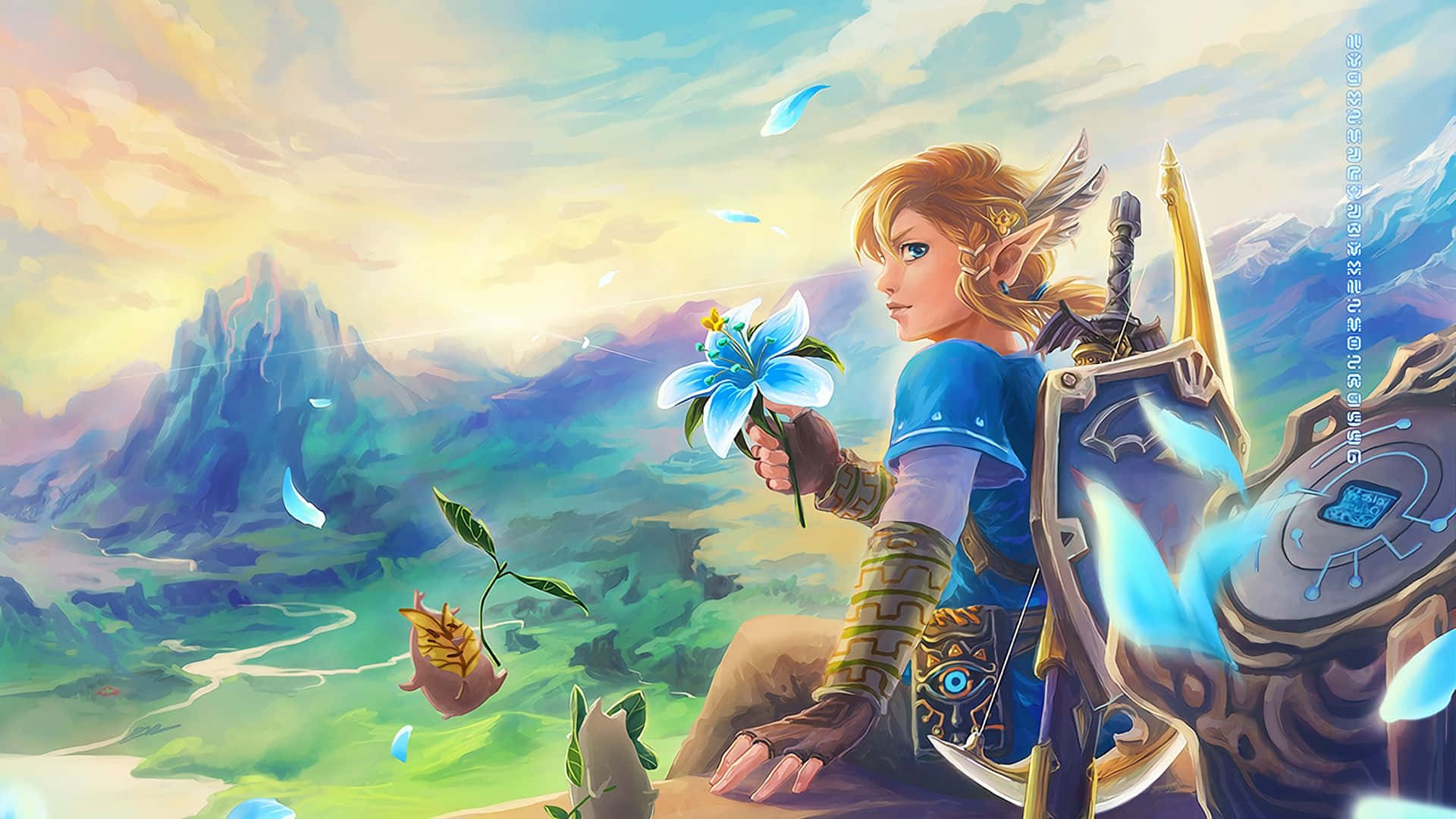 Zelda Botw Fanart Skildery Link Blom Muurpapier