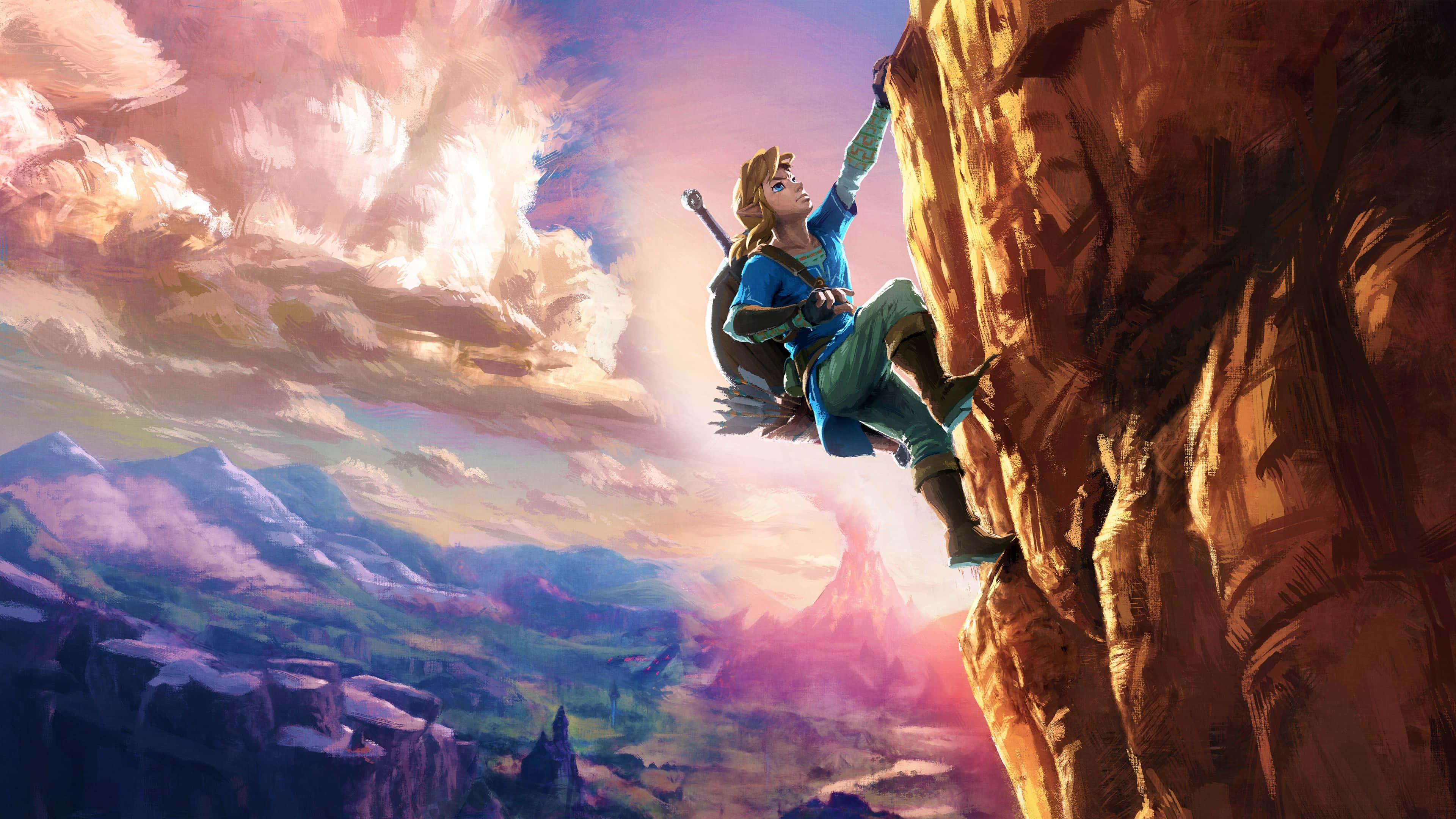 Zelda Botw Link klim 'n berg Muurpapier