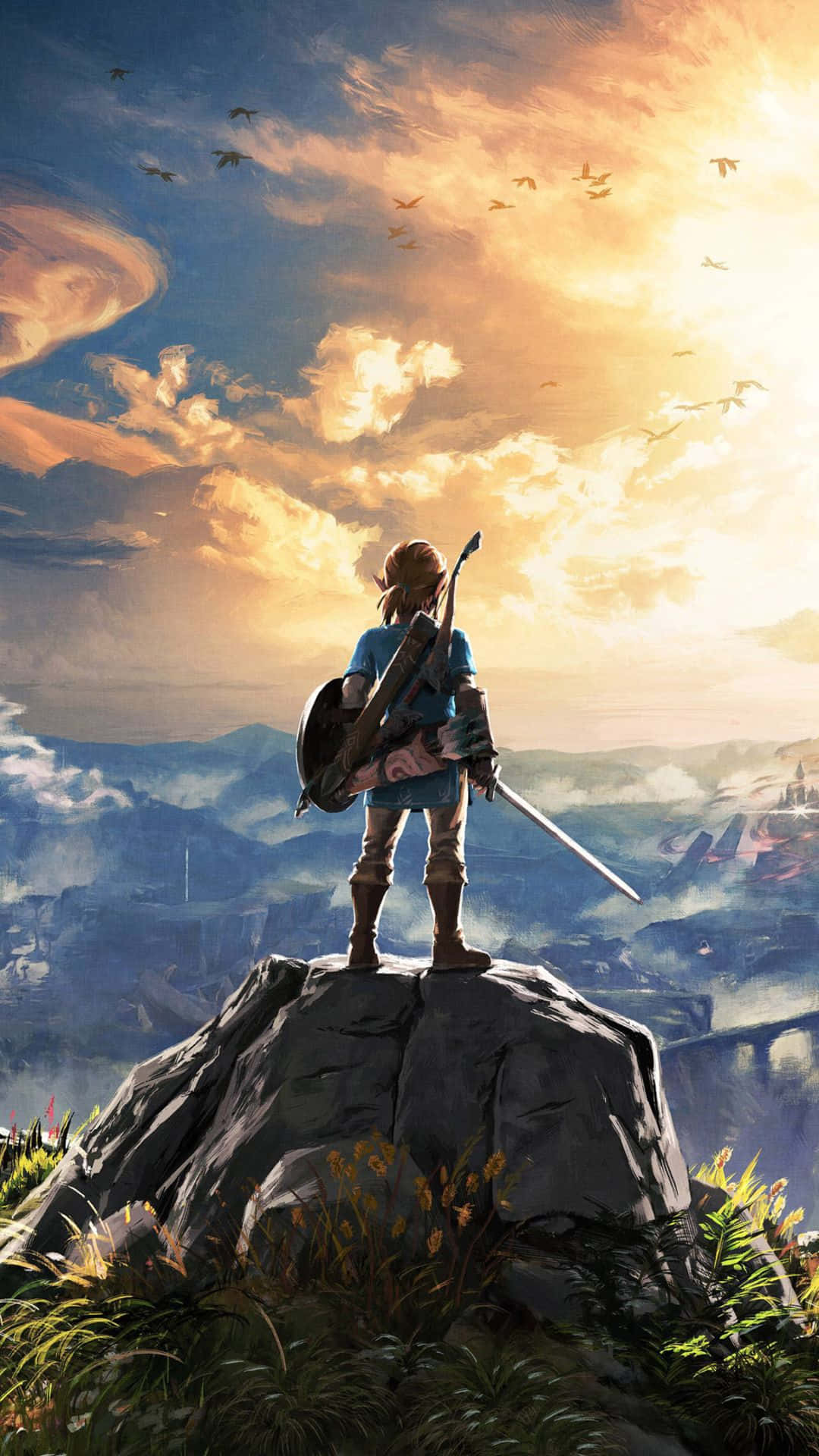 Zelda Botw Link wat op 'n rots staan Muurpapier