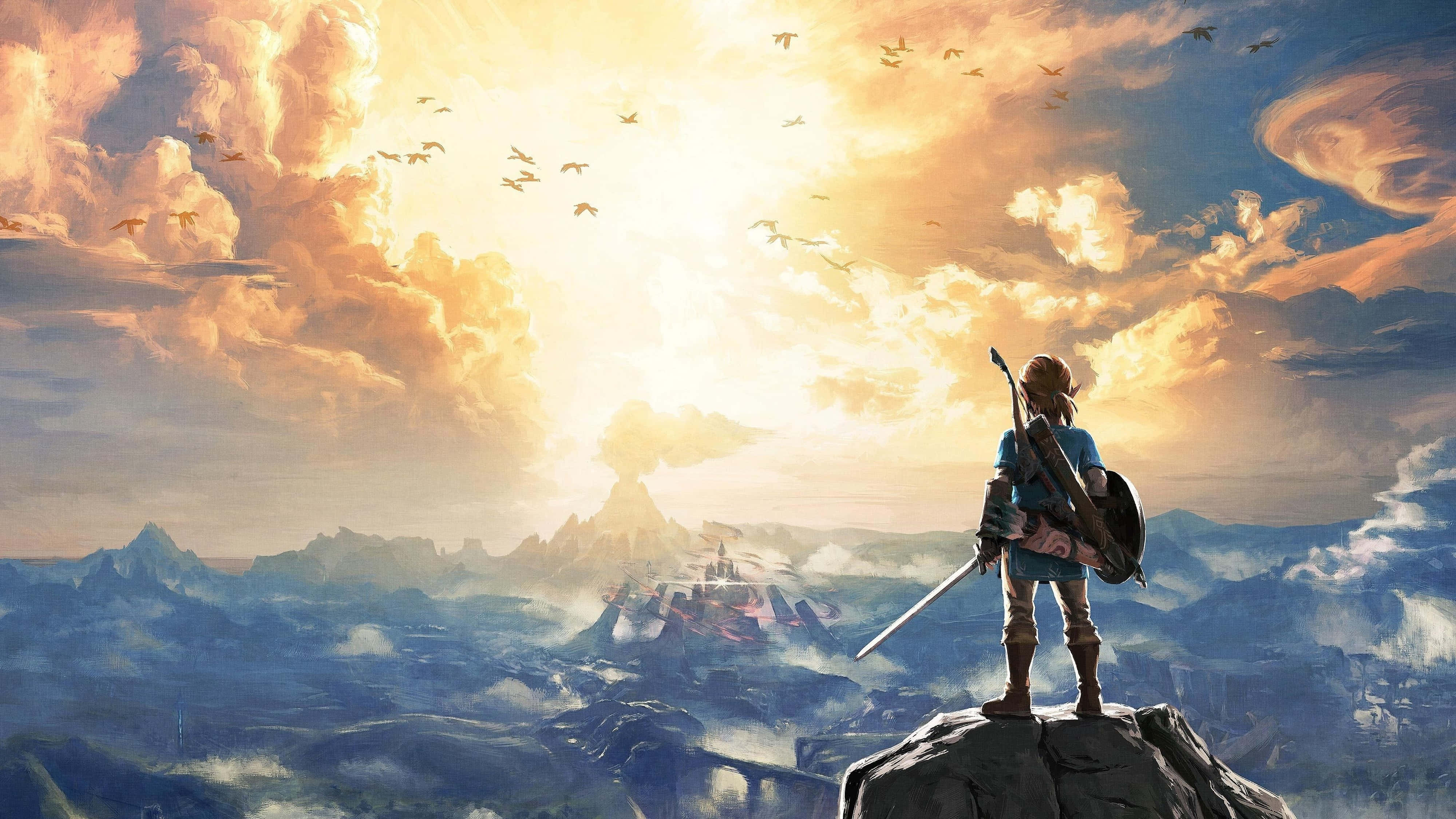 Zelda Breath of the Wild 4K Link wat na die lug kyk Muurpapier