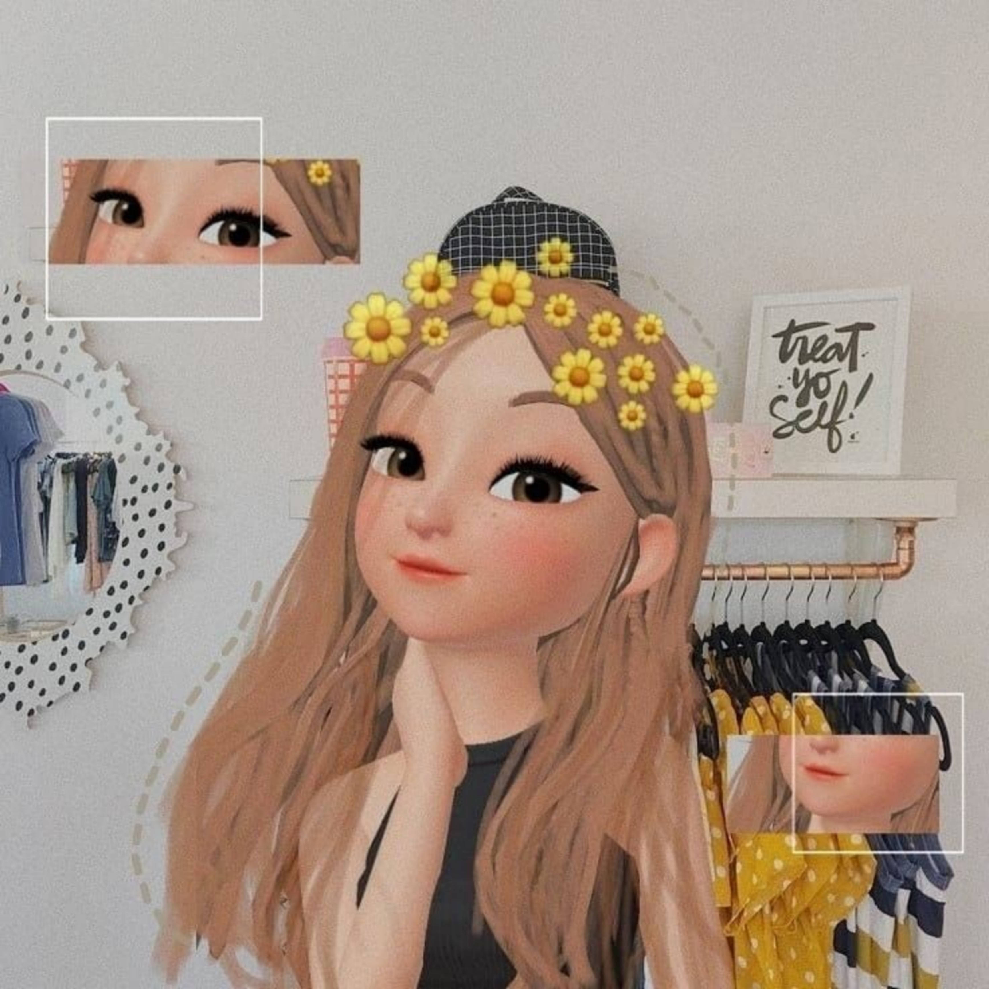 Zepeto Estetika Sonneblomkroon Meisie Muurpapier