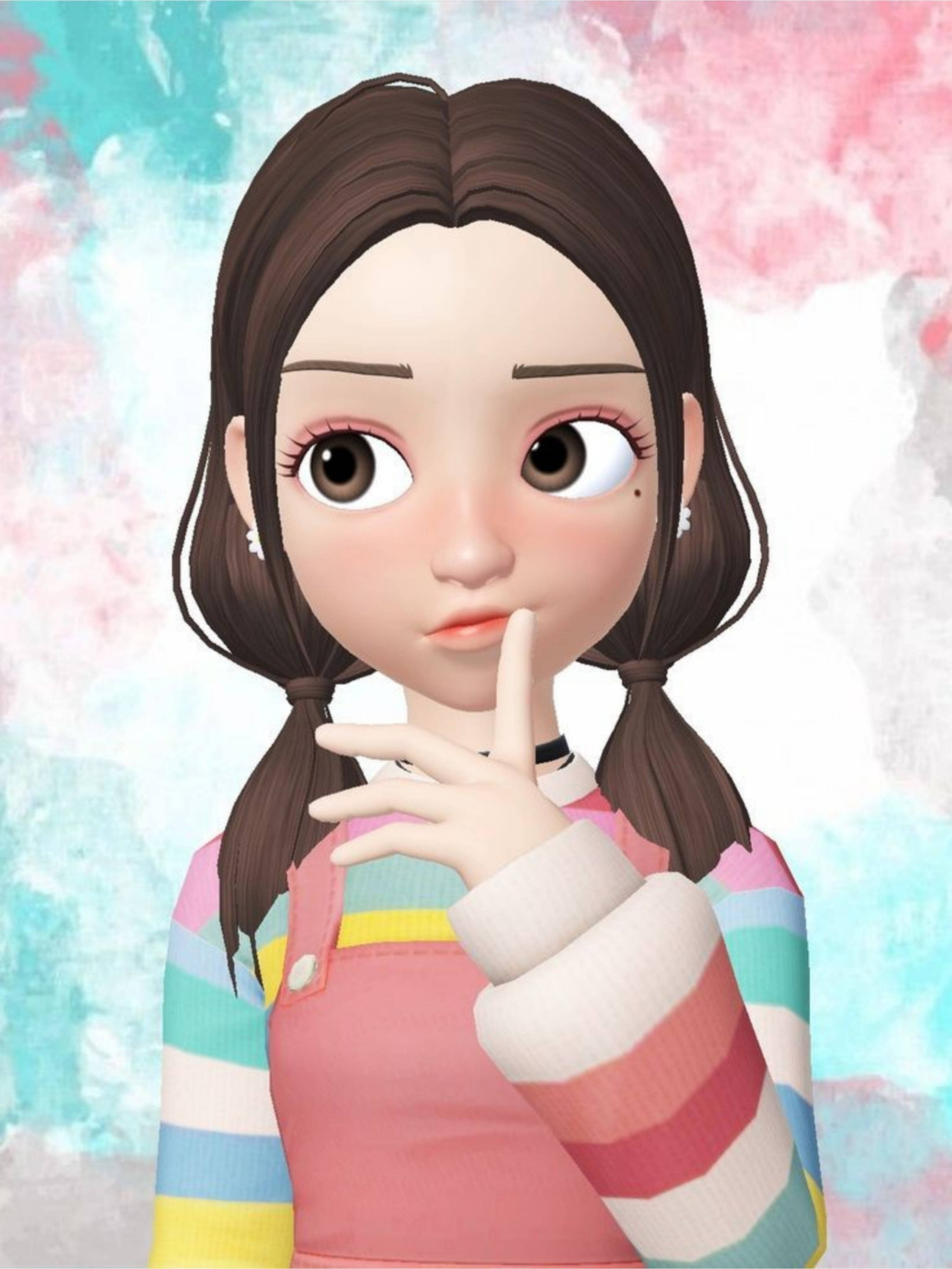 Zepeto Oulike Meisie met Reënboogtrui Muurpapier