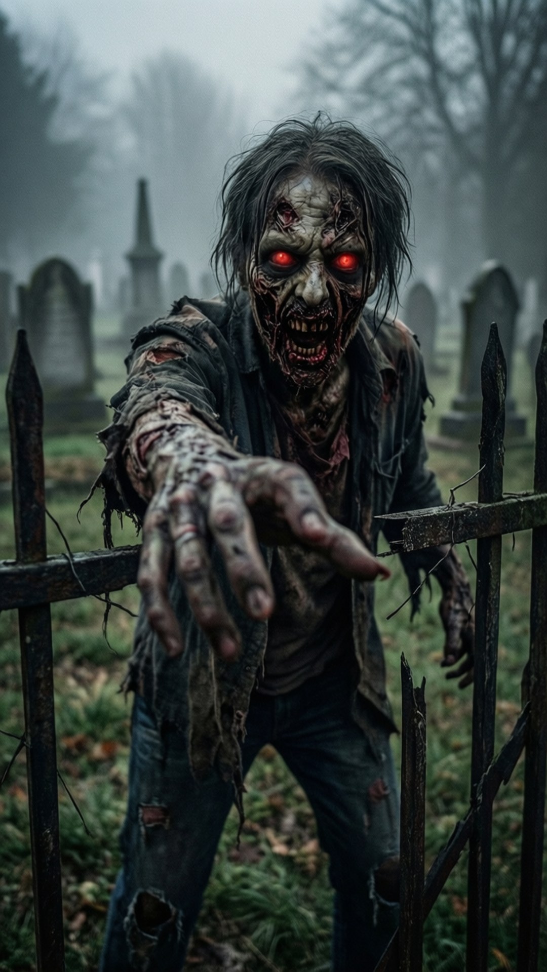 Zombie se Ondode Rooi Oog Muurpapier