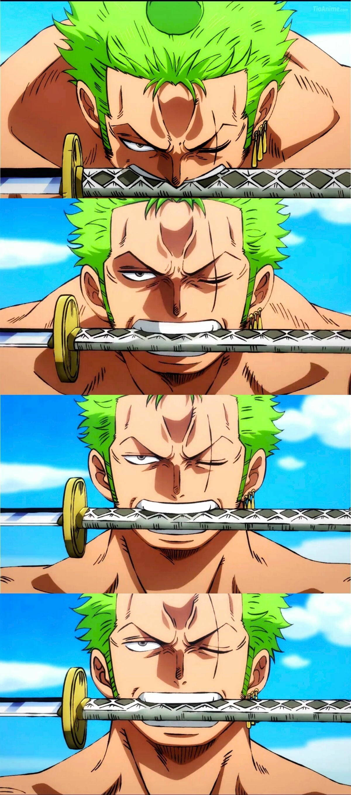 Zoro PFP Met Swaard Anime Collage Muurpapier