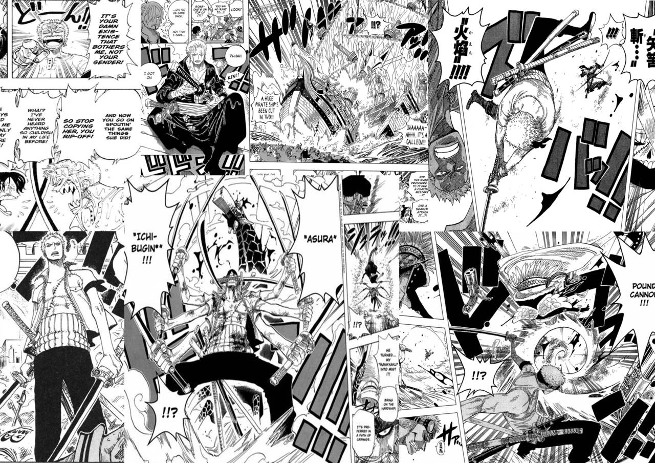 Zoro Roronoa Swaardvegter Manga Paneel Muurpapier