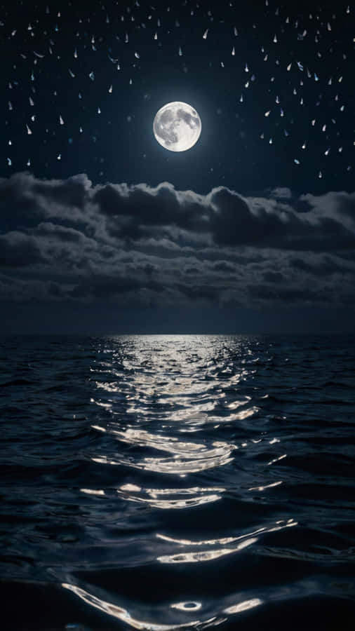 Maan, Oseaan, Nag, Weerkaatsing, Maanlig, Golwe, See, Volmaan, Sterrehemel, Sterre, Naghemel, Water, Maanweerkaatsing, Wolke, Kalm, Rustig, Stil, Horison, Rimpelings