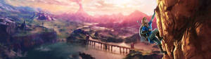 3840x1080 4K Persoon Rotsklim — Legend Of Zelda Breath Of The Wild Muurpapier