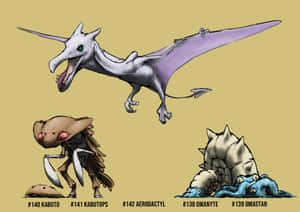 Aerodactyl, Kabutops en Omastar — Bruin estetiese GIF Muurpapier