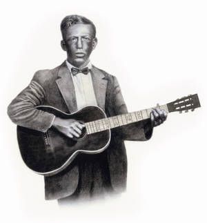 Amerikaanse Bluesman Charley Patton Met 'n Kitaar — Swart en wit estetiese GIF Muurpapier