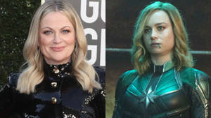 Amy Poehler Brie Larson Gesplete Skerm — Marvel Muurpapier