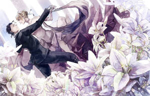 Anime Danspaar Met Lelies agtergrond — Anime dans Muurpapier