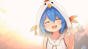 Anime-hoender meisie met kappie muurpapier — Snoesige anime meisie Muurpapier