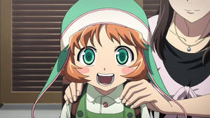 Anime-kind met groen oë agtergrond — Anime kinders Muurpapier