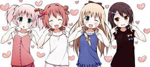 Anime-lesbiese pienk harte-agtergrond — Anime lesbiër Muurpapier
