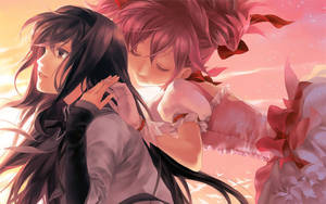 Anime-lesbier Homura Akemi-agtergrond — Anime estetiese GIF Muurpapier