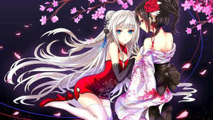 Anime-lesbier-kersiebloeisel-kuns — Anime lesbiër Muurpapier