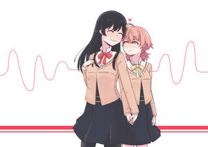 Anime lesbiese hartklop-agtergrond — Anime lesbiër Muurpapier