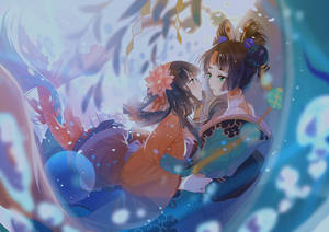 Anime lesbiese Koi en Shouzu muurpapier