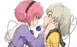 Anime lesbiese Koishi en Satori agtergrond — Anime estetiese GIF Muurpapier
