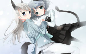 Anime-lesbiese katpaar-agtergrond — Anime lesbiër Muurpapier