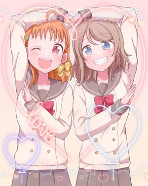 Anime-lesbiese liefdesteken-agtergrond — Anime lesbiër Muurpapier