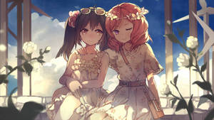 Anime lesbiese Maki en Nico agtergrond — Oulike anime profielfoto Muurpapier