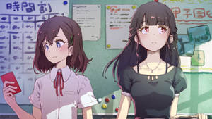 Anime-lesbiese skoolmeisies-agtergrond — Anime lesbiër Muurpapier