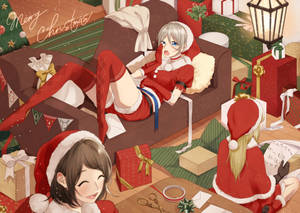 Anime-meisie Kersfees Helpers — Anime kersfees Muurpapier