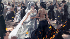 Anime Dans Twee Meisies muurpapier