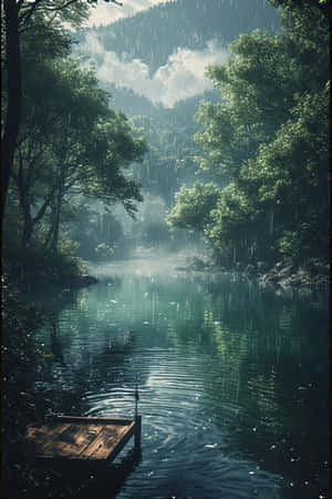 anime,meer,reën,woud,groen,mis,berge,dok,rustig,melankolies,natuur,toneel,4K — iPhone 4 Muurpapier