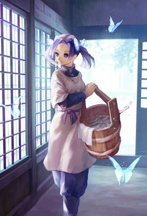 Aoi Kanzaki Met Skoenlappers Kunswerk Muurpapier — IQOO Pad5 Muurpapier