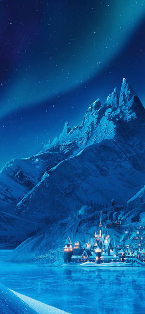 Arendelle bevrore kasteel berg agtergrond — iPhone 14 Pro Max Muurpapier