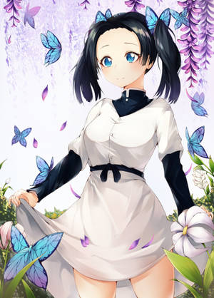 Artistieke Aoi Kanzaki Met Skoenlappers-agtergrond — IQOO Pad Muurpapier