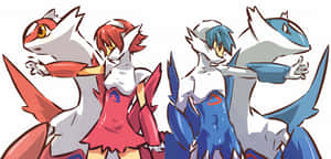 Artistieke weergawe met Latias en Latios in Menslike Vorms — Anime lessenaar Muurpapier