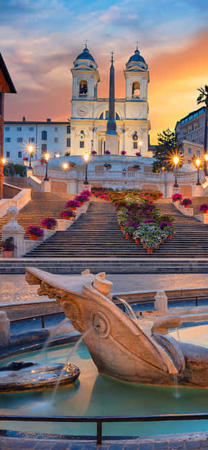 Asemrowende Sonsondergang oor die Spaanse Trappe in Rome — Oppo Reno15 Pro Muurpapier