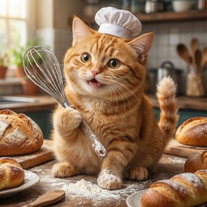 'n Oulike katbakker in 'n sonnige kombuis — Anime kat Muurpapier